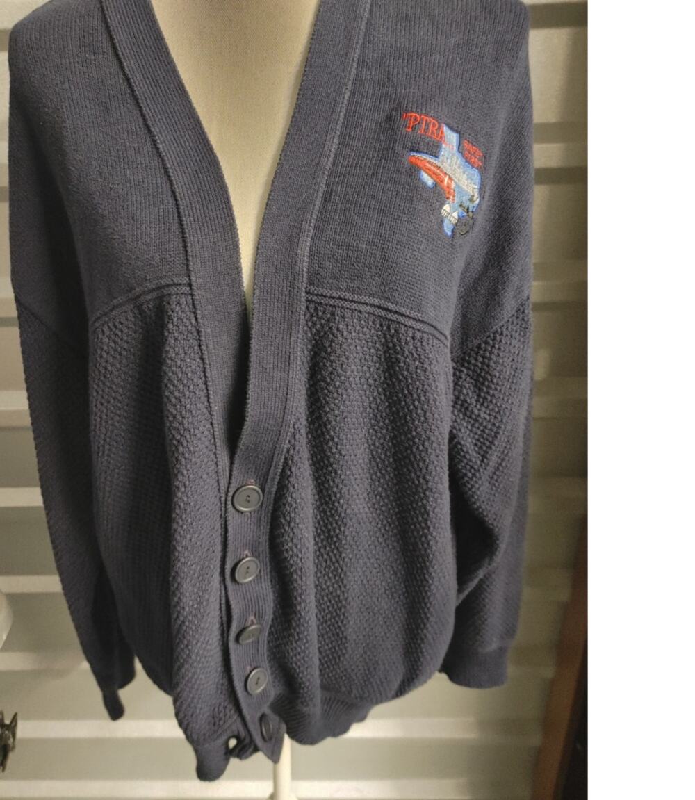 Vintage LEE Sport Women's Sweater Cardigan Large Navy Blue PTRA Safety First